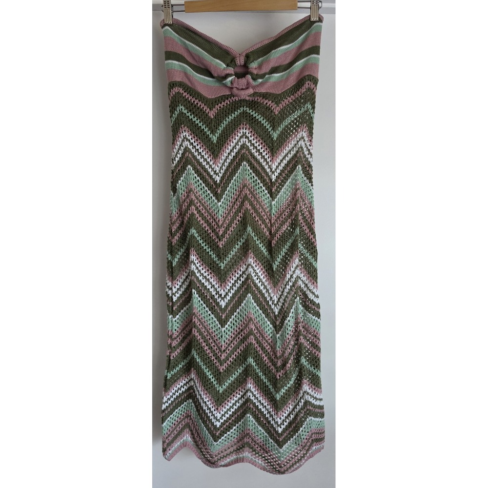 Almost Famous Strapless Midi Dress L Chevron Boho Casual Beach Resort